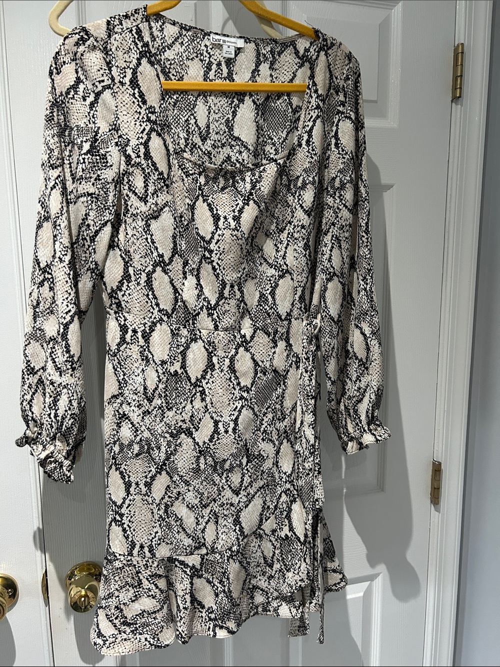 Bar III Neutral Snake-Print Wrap Dress